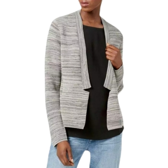 Eileen Fisher Organic Cotton Blend Notch Collar Knit Open Front Cardigan Sweater - Picture 1 of 8